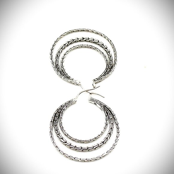 JOHN HARDY Sterling Silver Chain Collection Medium Hoop Earrings - Picture 6 of 11